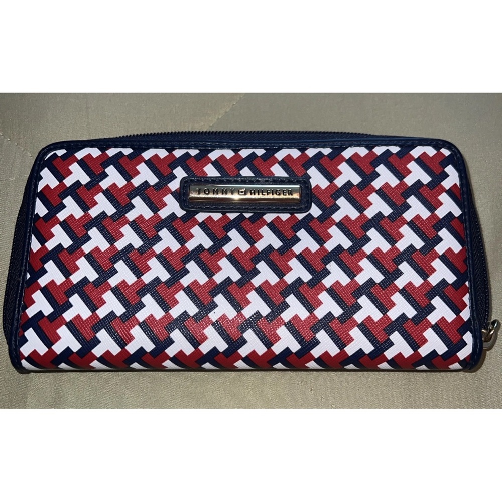 Tommy Hilfiger Red, Blue, and White Zip Around Logo Wallet Clutch